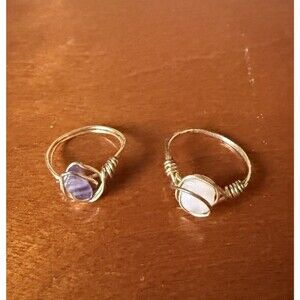 Handcrafted Wire Wrap Rings With Natural Stones Purple Is 6.5 White Is 8.5 Boho